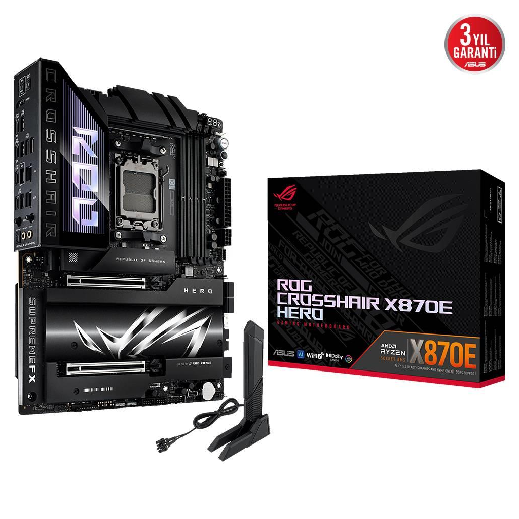 ASUS ROG CROSSHAIR X870E HERO, 4xDDR5, 5xM.2, HDMI, DP, Type-C, PCIe 5.0, 2xWi-Fi 7, Bluetooth v5.4, AM5 Soket GAMING Anakart