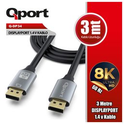 QPORT (Q-DP34) DISPLAY PORT 3 METRE KABLO - QPORT
