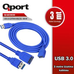 QPORT USB3.0 3MT UZATMA KABLOSU (Q-UZ3030) - QPORT