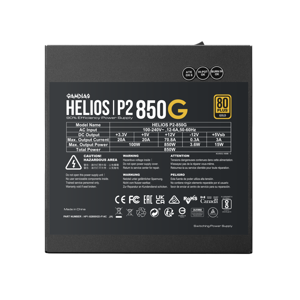 GAMDIAS HELIOS P2-850G, 850W, 80+ Gold, Full Modüler, Aktif PFC, GAMING, ATX, Power Supply (PSU) - Gamdias - görsel 4