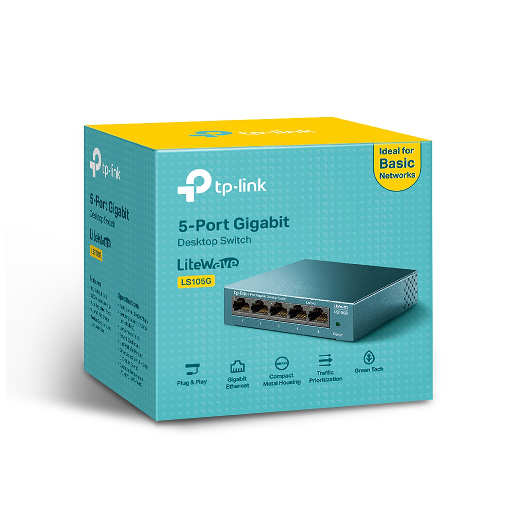TP-LINK LS105G, Green Tech, 5 Port, GigaBit,  Metal Kasa, Yönetilemez, Masaüstü Switch - Tp-Link - görsel 5