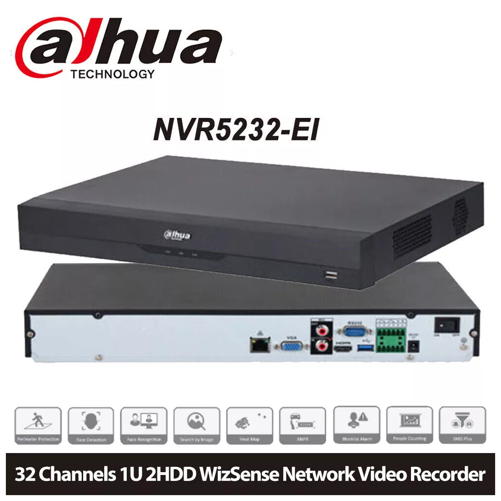 DAHUA  NVR5232-EI, 32Kanal, 12Mpix, H265+, 2 HDD Desteği, 1080P Kayıt, 320Mbps Bant Genişliği, NVR - Dahua