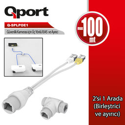 QPORT Q-SPLPOE1 POE SPLITTER 2IN1 AG KONNEKTORU + 3 YOLLU RJ45 KONNEKTORU - QPORT