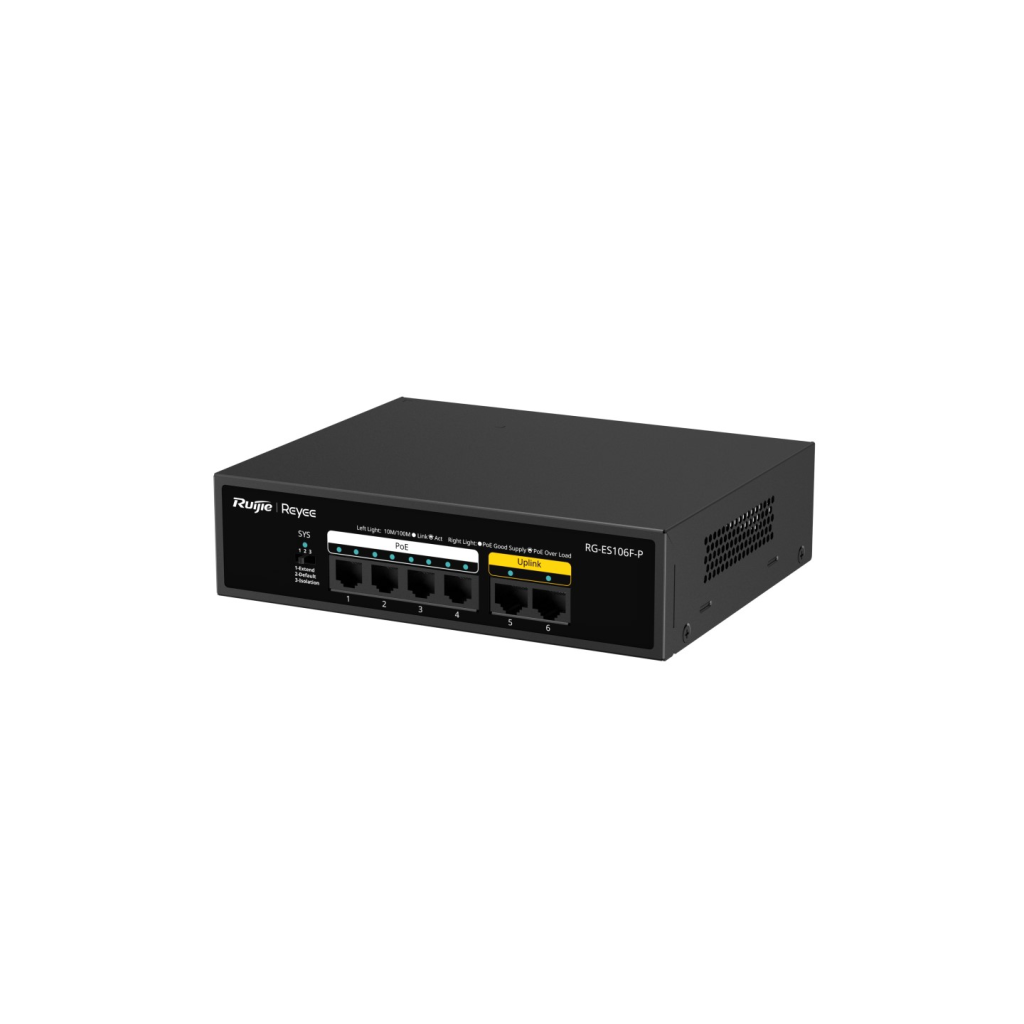 RUIJIE REYEE RG-ES106F-P 6 Port Megabit Tak Çalıştır Switch, 2 Fast Ethernet Uplink, 4 Port PoE+ (54W) - RUIJIE - görsel 3