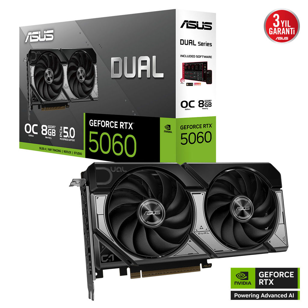 ASUS DUAL-RTX5060-O8G 8GB Nvidia RTX5060 GDDR7 128bit HDMI 3xDP 16x Ekran Kartı - ASUS - görsel 2