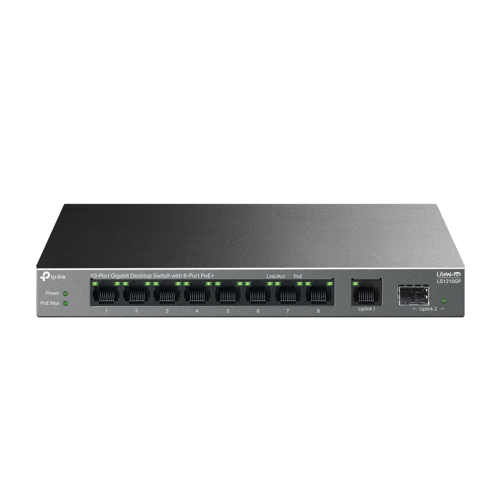 TP-LINK LS1210GP, Green Tech, 8 Port Gigabit, PoE 61W, 1 Port Gigabit Uplink, 1 Port Gigabit SFP, Yönetilemez Masaüstü Switch - Tp-Link