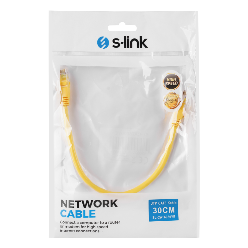S-LINK SL-CAT6030YE CAT6 Patch 30CM Kablo (Sarı) - S-Link - görsel 3