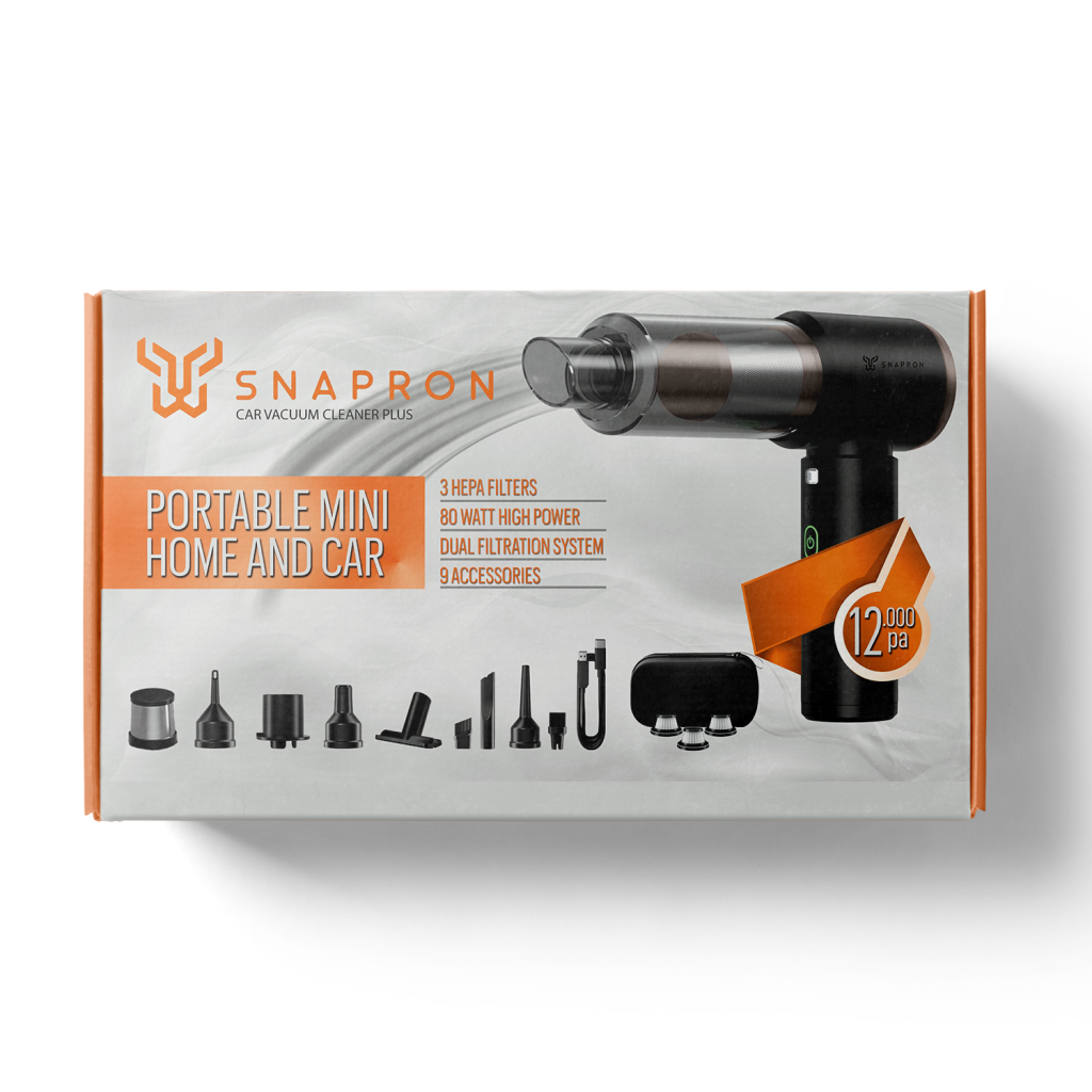 SNAPRON SNV-3002, Car Vacuum Cleaner Plus, 12.000 Pa Emiş gücü, 3 Hepa Filtre, 80W, 9 Aksesuar, Şarjlı, El Tipi, Genel Maksatlı Süpürge - Snapron - görsel 2