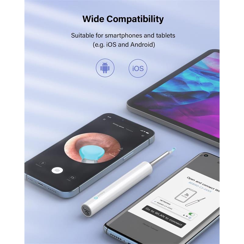 BEBIRD T5 3MP KAMERA 3.5MM LENS ŞARJLI WIFI GÖRÜNTÜLÜ KULAK TEMİZLEYİCİ BEYAZ RENK - Bebird - görsel 3