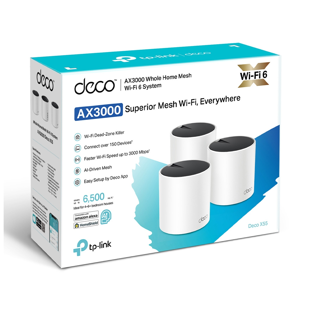 TP-LINK DECO-X55, AX3000, Üçlü Mesh, 3000Mbps, Dual Band, WiFi6, 3Port Gigabit Lan, 600m2 Çekim Alanı, Router, Geniş Alan İnternet Ağı Sağlayıcısı - Tp-Link - görsel 5