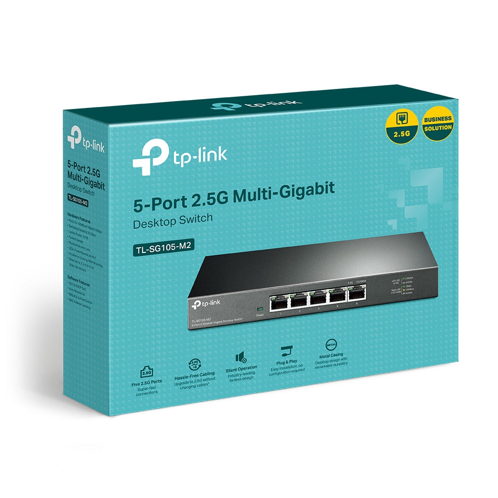 TP-LINK TL-SG105-M2, 5 Port, 2,5Gbps, Multi-GigaBit, Yönetilemez, Metal Kasa, Masaüstü Switch - Tp-Link