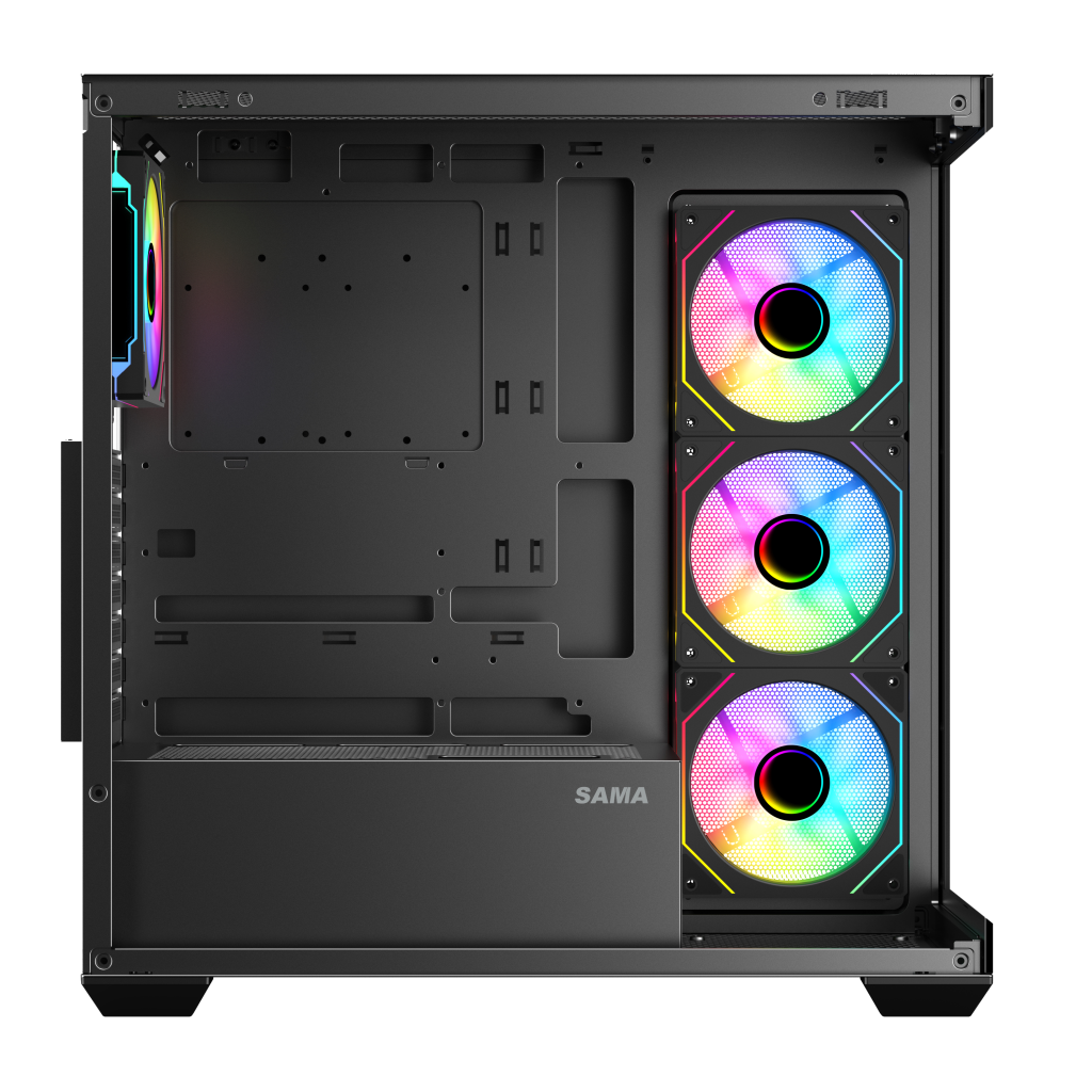 SAMA SV01BK Black, B750BK 750W, 80+ Bronze, PCIE 5.1, ATX3.1, Tempered Glass Panel, Panoramic Tasarım, Type-C, 4x120mm ARGB Fan, ATX, GAMING KASA - Sama - görsel 5
