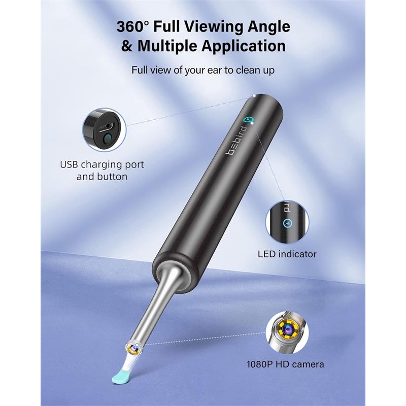 BEBIRD T5 3MP KAMERA 3.5MM LENS ŞARJLI WIFI GÖRÜNTÜLÜ KULAK TEMİZLEYİCİ SİYAH RENK - Bebird - görsel 3