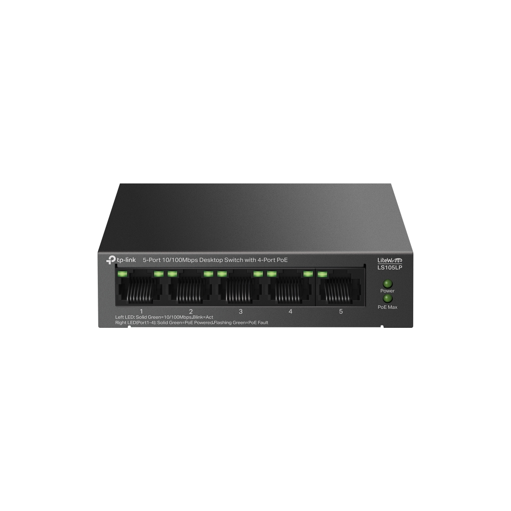 TP-LINK LS105LP, Green Tech, 5 Port, MegaBit, 4 Port PoE 41W, Metal Kasa, Yönetilemez, Masaüstü Switch - Tp-Link