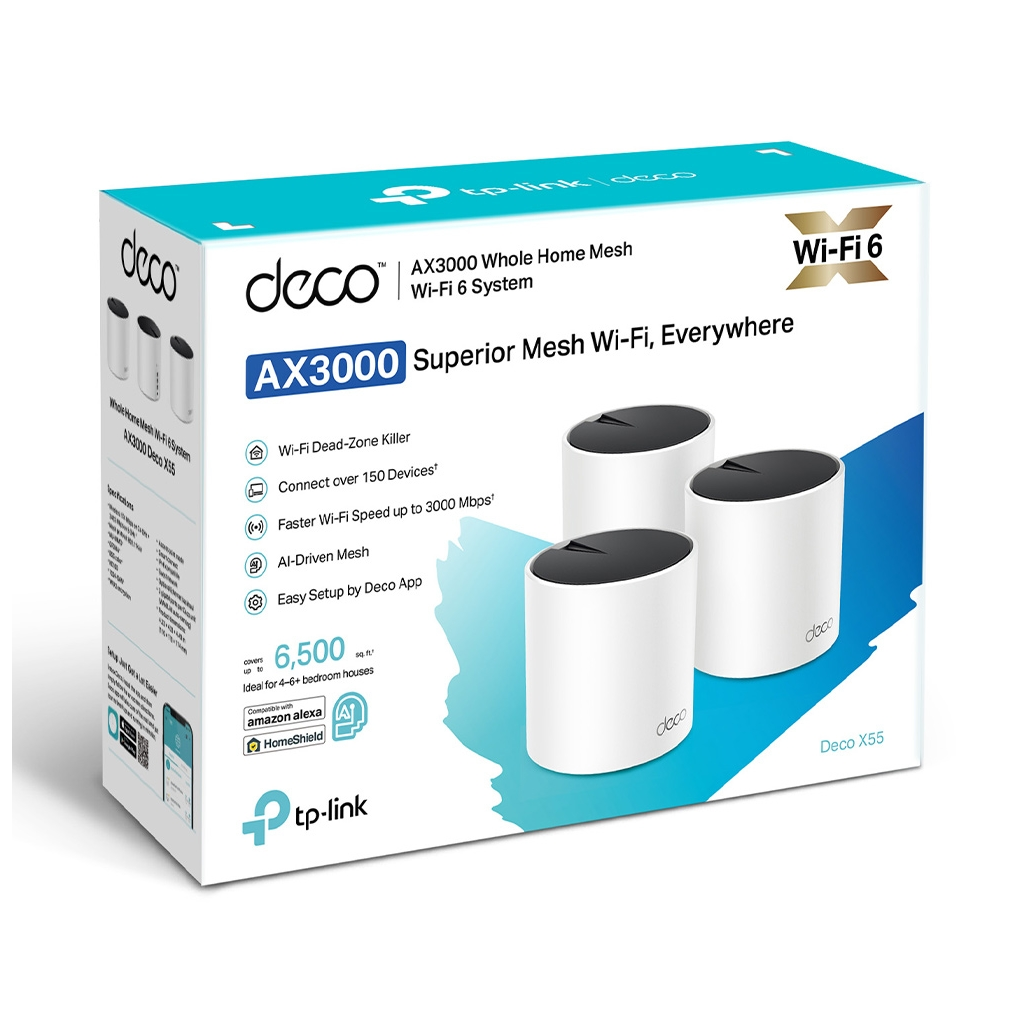 TP-LINK DECO-X55, AX3000, Tekli Mesh, 3000Mbps, Dual Band, WiFi6, 3Port Gigabit Lan, 230m2 Çekim Alanı, Router, Geniş Alan İnternet Ağı Sağlayıcısı - Tp-Link - görsel 5