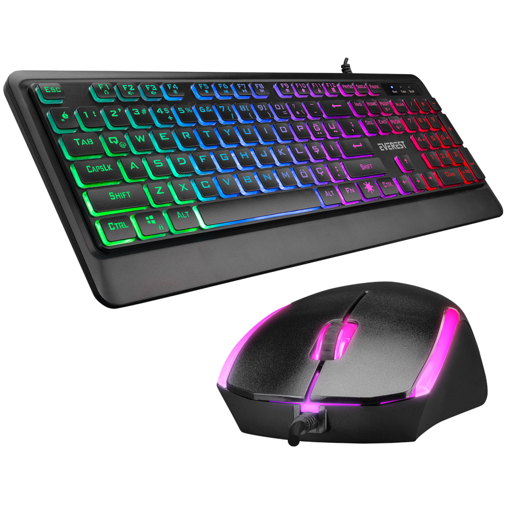 EVEREST KM-R59, FORZA, USB Kablolu, Türkçe Q, Rainbow Backlight, Memran Tuşlar, Gaming, Klavye Mouse Set - Everest