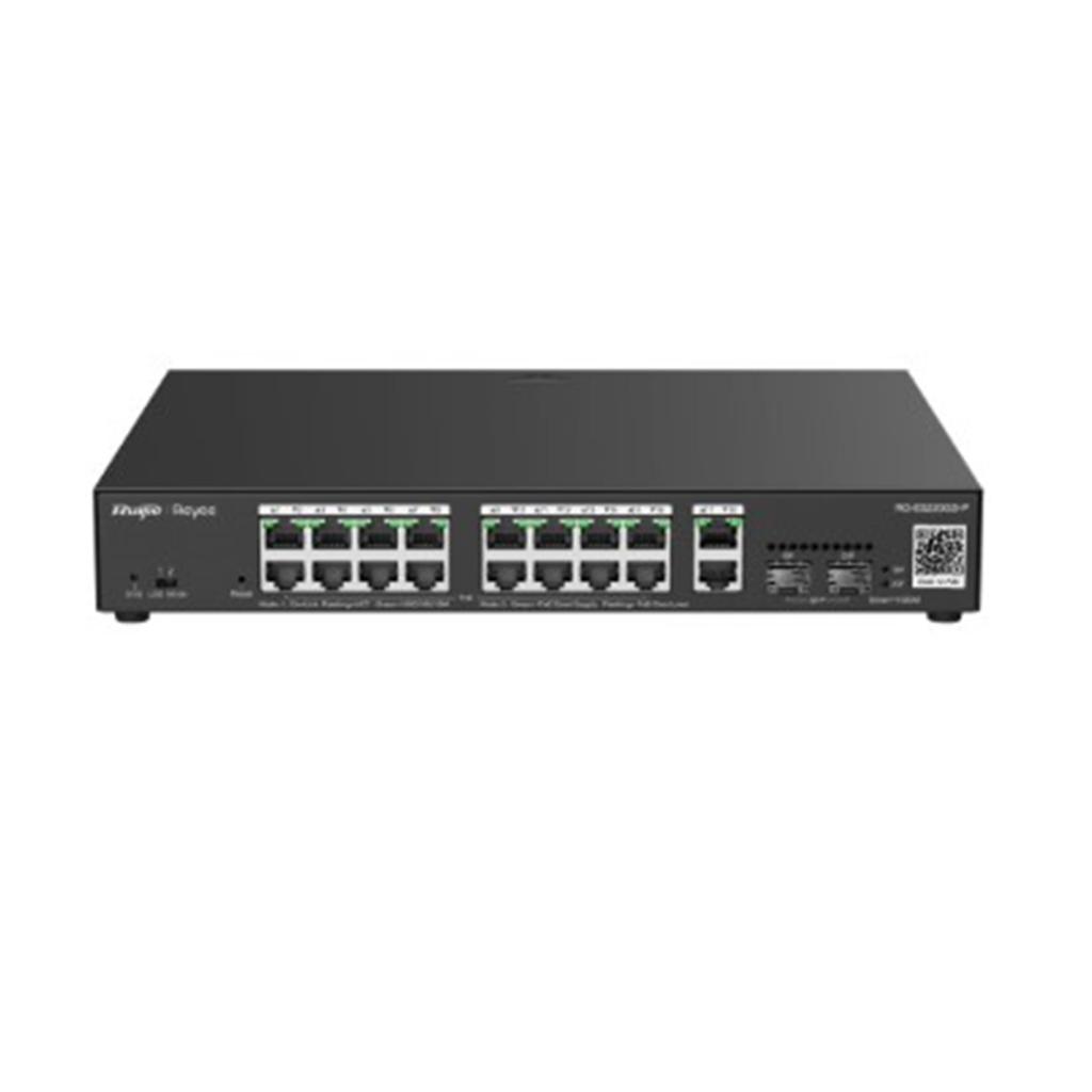 RUIJIE REYEE RG-ES220GS-LP 20Port, 16 Port Gigabit PoE, 130W, 2 Port Gigabit Uplink, 2 Port SFP,  Colud Yönetilebilir Switch  Metal Kasa - RUIJIE