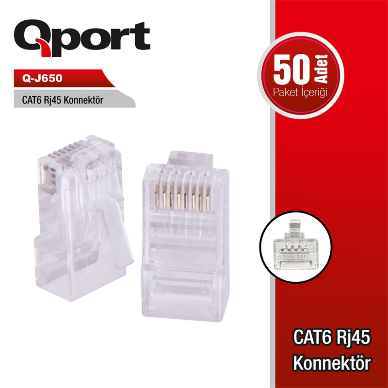 QPORT Q-J650 CAT6 50 ADET RJ-45 KONNEKTOR - QPORT - görsel 2