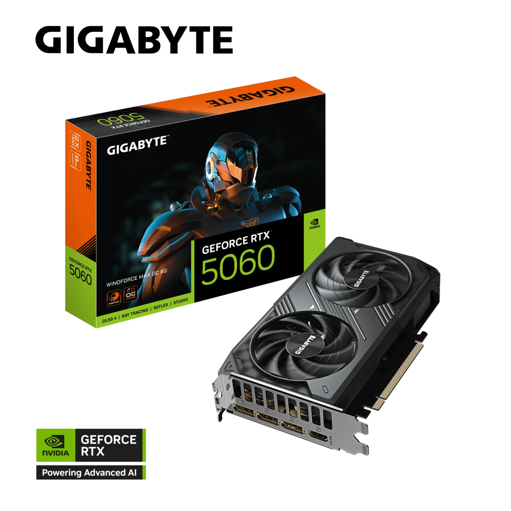 GIGABYTE GV-N5060WF2MAX OC-8GD, RTX5060, WINDFORCE MAX OC, 8Gb, GDDR7, 128BIT, 2 Fanlı, 1xHDMI, 3xDP, GAMING Ekran KARTI - Gigabyte