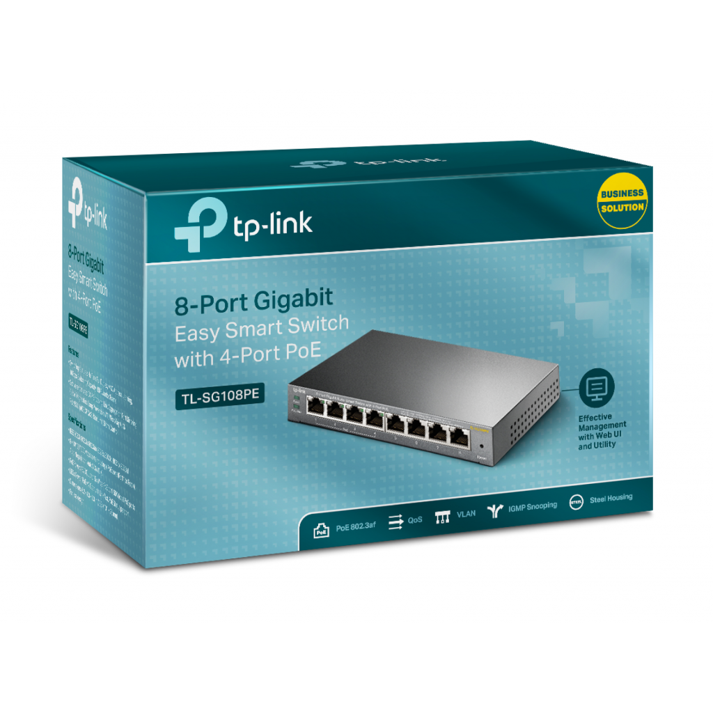 TP-LINK TL-SG108PE, 8 Port, GigaBit, 4 Port PoE 64W, Easy Smart, Yönetilebilir, Metal Kasa, Masaüstü Switch - Tp-Link