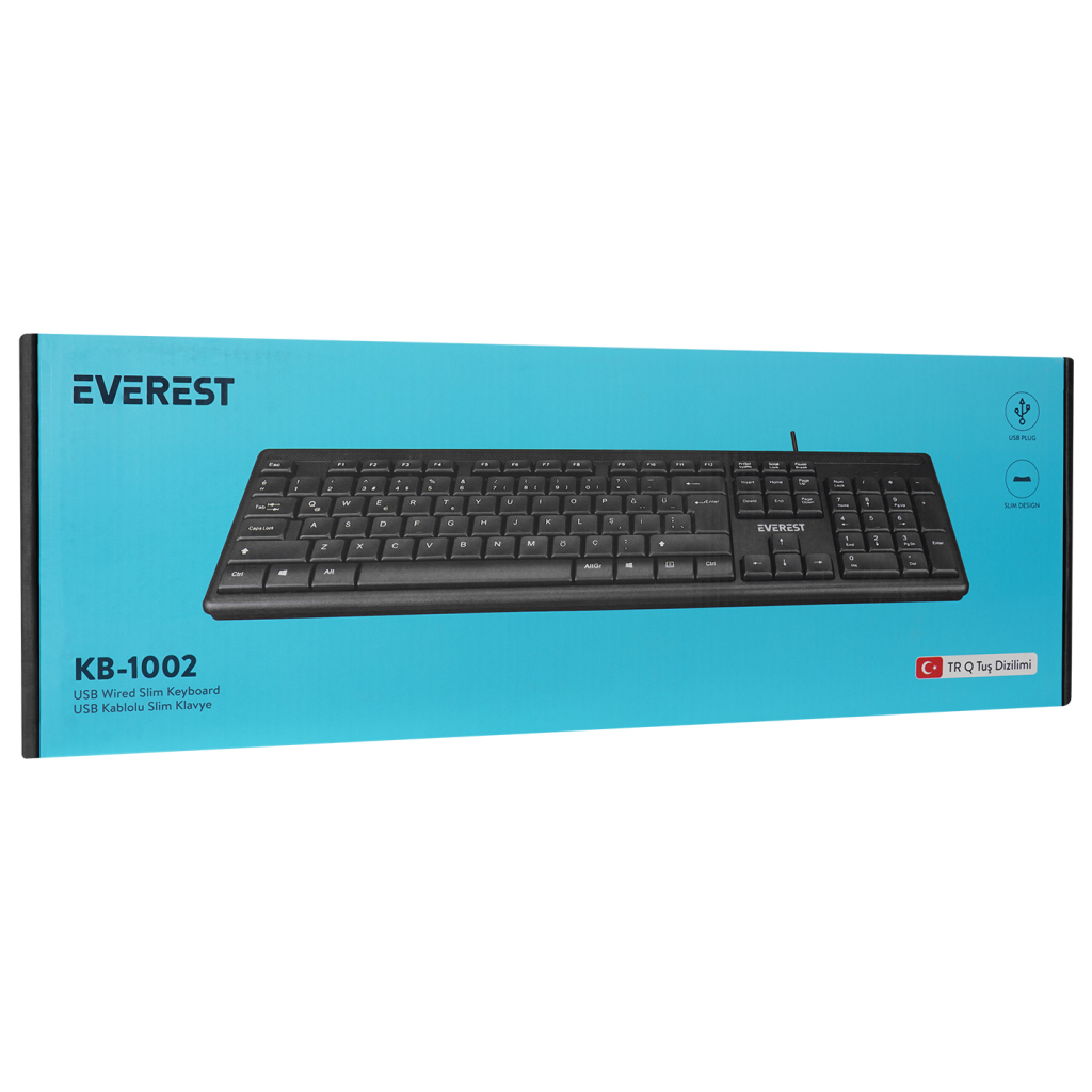 EVEREST KB-1002, USB Kablolu, Türkçe Q, Standart Klavye (Siyah) - Everest - görsel 5