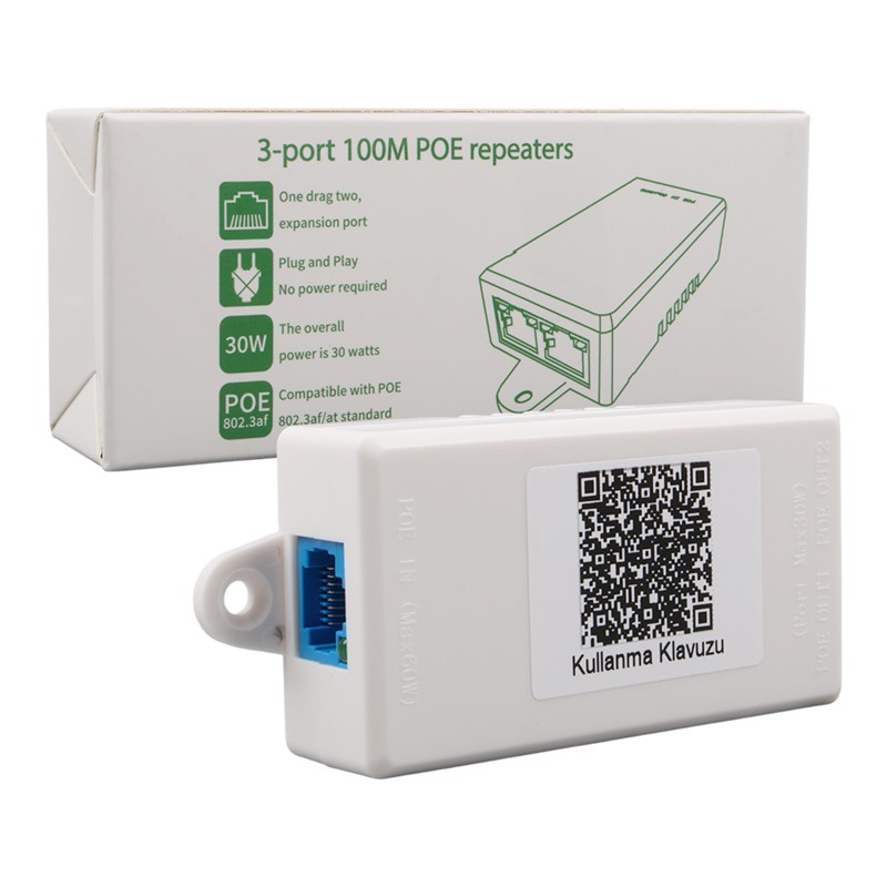 URANIUM POE-RP12 1 PORT POE GİRİŞ BESLEME+ 2 PORT POE ÇIKIŞ 10/100 PLASTİK KASA POE REPEATER - Uranium - görsel 3