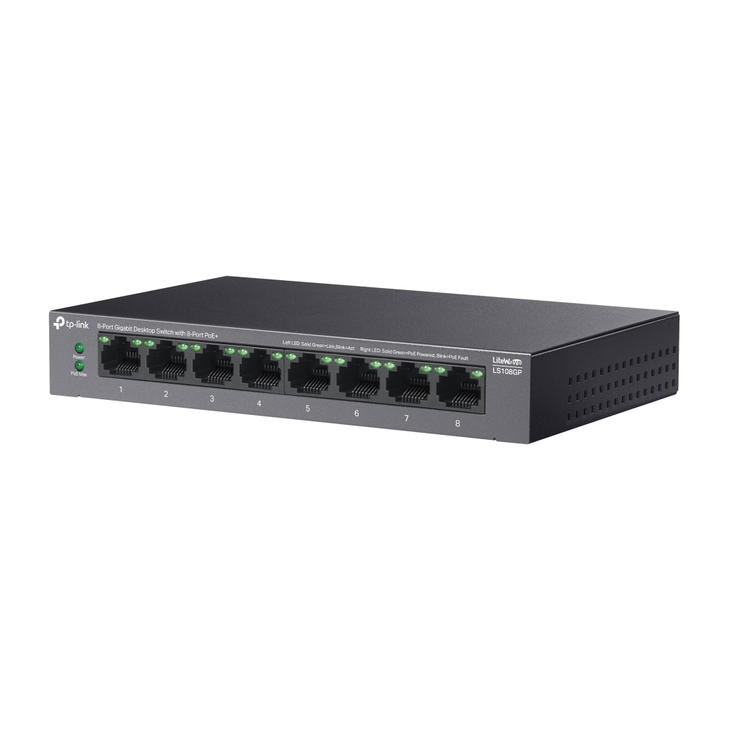 TP-LINK LS108GP, Green Tech, 8 Port GigaBit, PoE 62W, Yönetilemez, Metal Kasalı Switch - Tp-Link - görsel 3